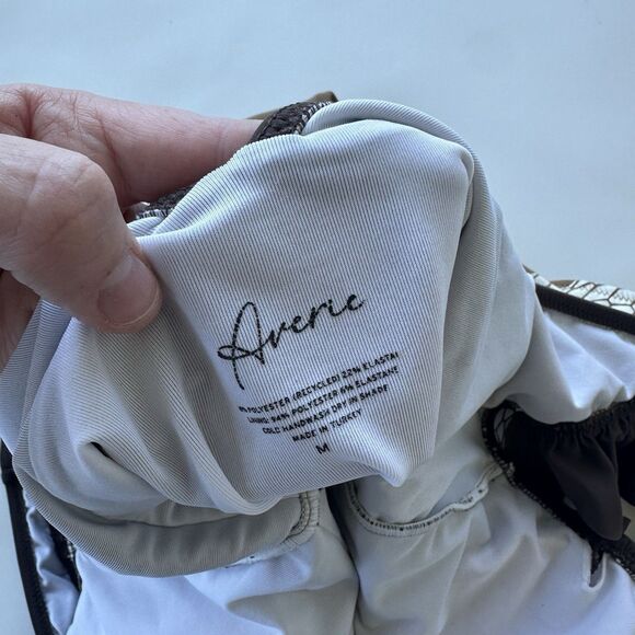 AVERIE Corina Plunge One Piece Ruffle Snake Design Swimsuit Medium Msrp $135 - Picture 7 of 7